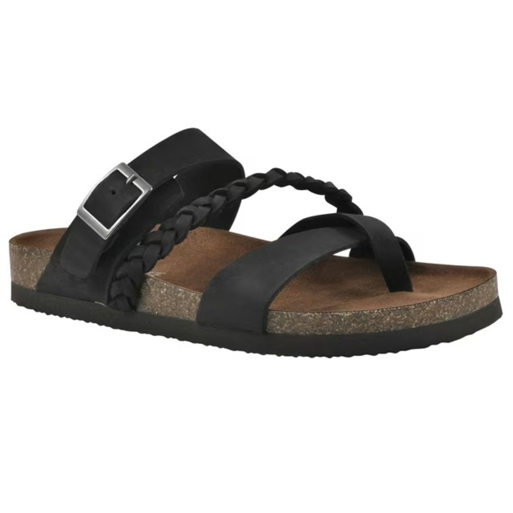 Mountain Sole Womens Leather Footbed Sandal Black Braided Strappy Size 10